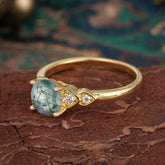 Classic Round Moss Agate Engagement Ring for Women